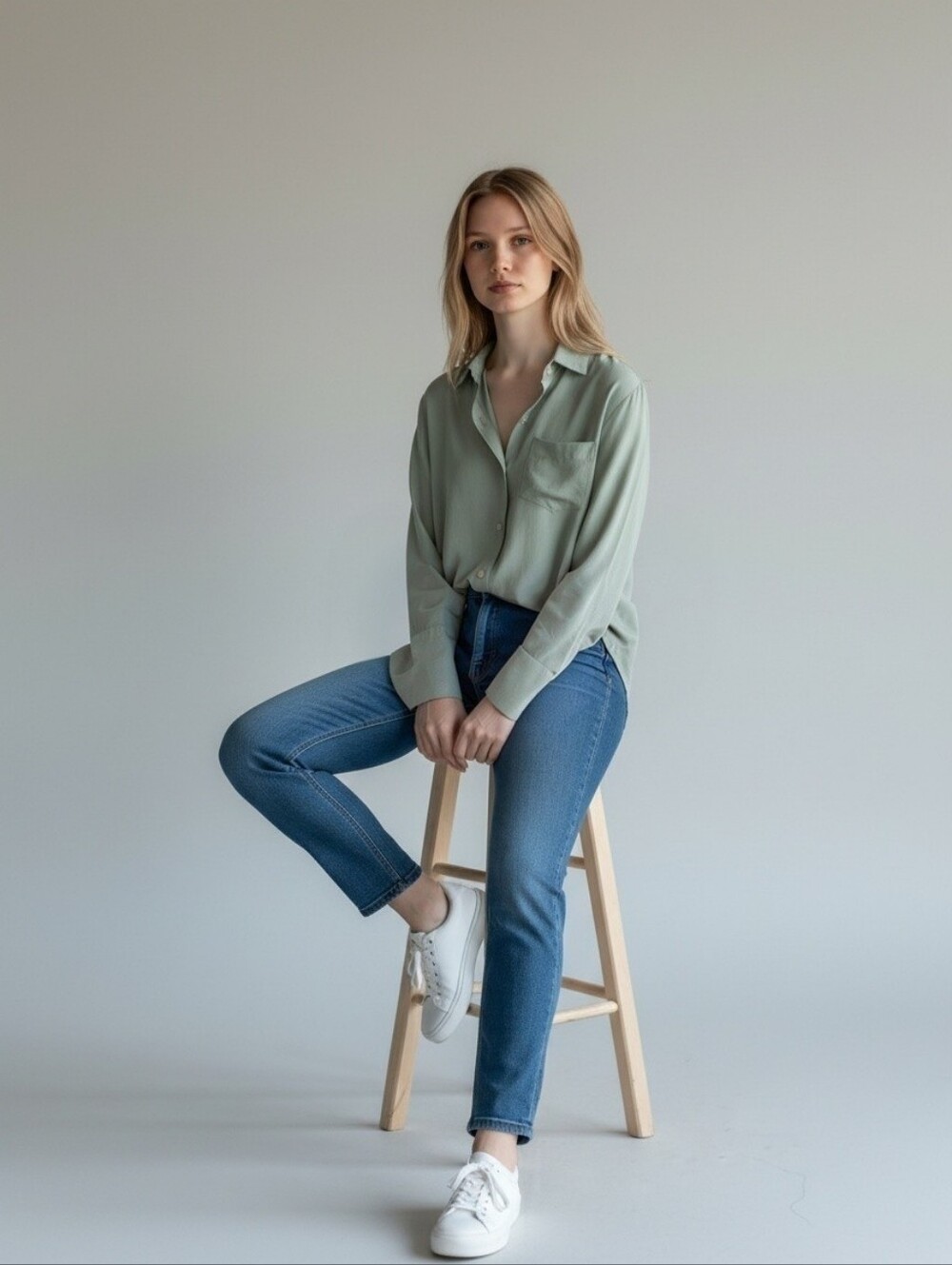 NEW Yana K Braydon Collared Button Down Long Sleeve Shirt In Sage XS